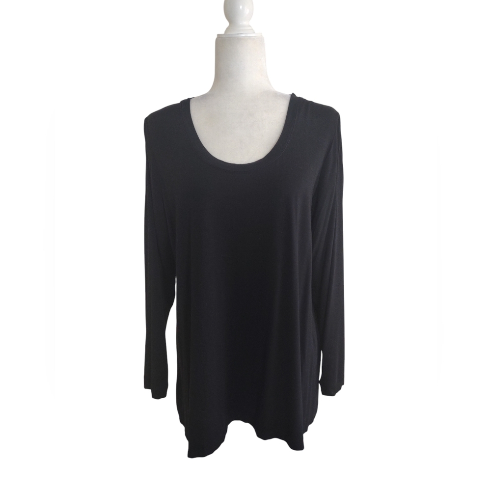 H by Halston Essentials Top Tee Long Sleeve 1X Flowing Rayon/Spandex Bla…